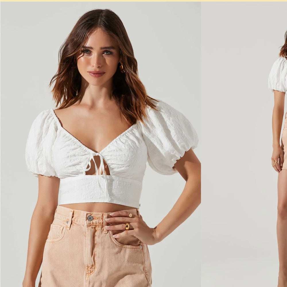 ASTR White Puff Sleeve Crop Top